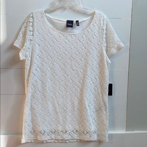 Rafaella White Lined Blouse with Cutwork Sz M